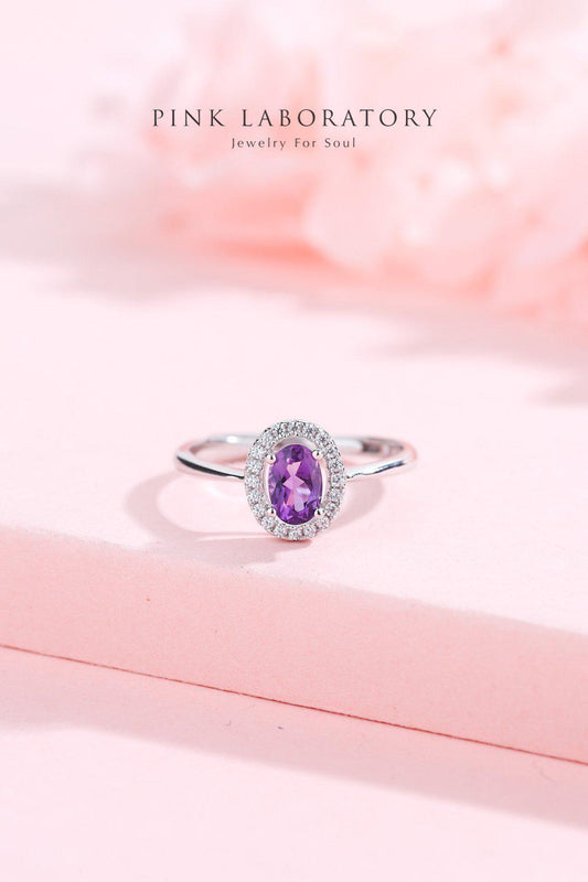 紫水晶經典戒指 | 925純銀鍍白金 - Pink Laboratory