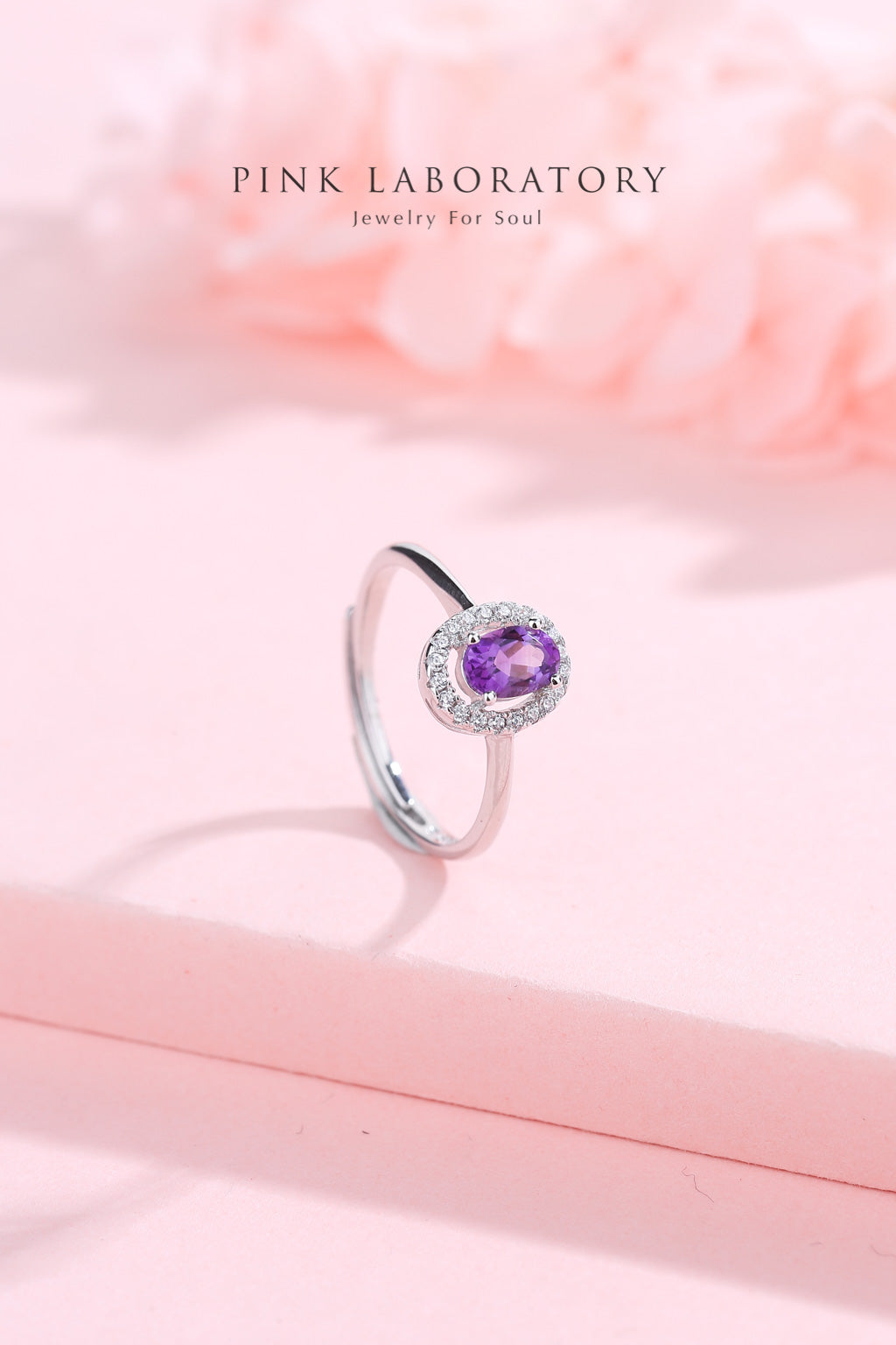 紫水晶經典戒指 | 925純銀鍍白金