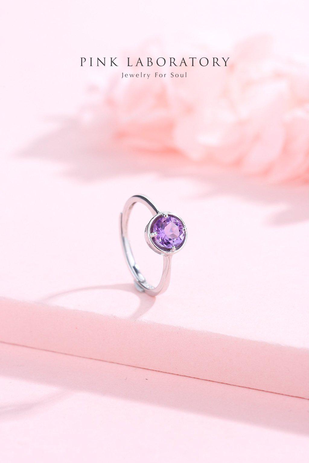 紫水晶戒指 | 925純銀精鍍亮澤白金 - Pink Laboratory