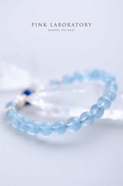 水中精靈  |  冰種海藍寶藍晶石珍珠手鍊