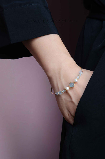 冰種海藍寶珍珠14K包金手鍊