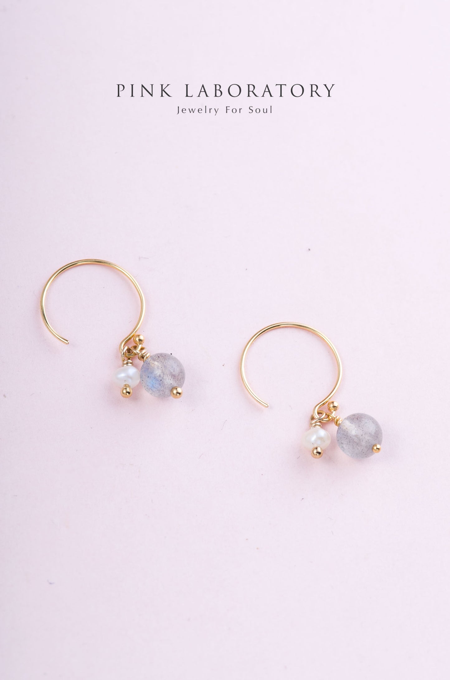 藍光拉長石珍珠耳環 | 14K包金 | 925純銀