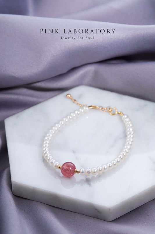 天然淡水珍珠 | 草莓晶14KGF手鍊