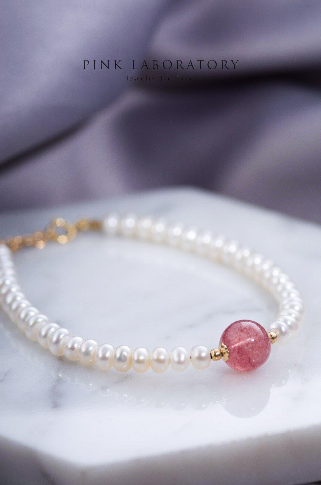 天然淡水珍珠 | 草莓晶14KGF手鍊 - Pink Laboratory