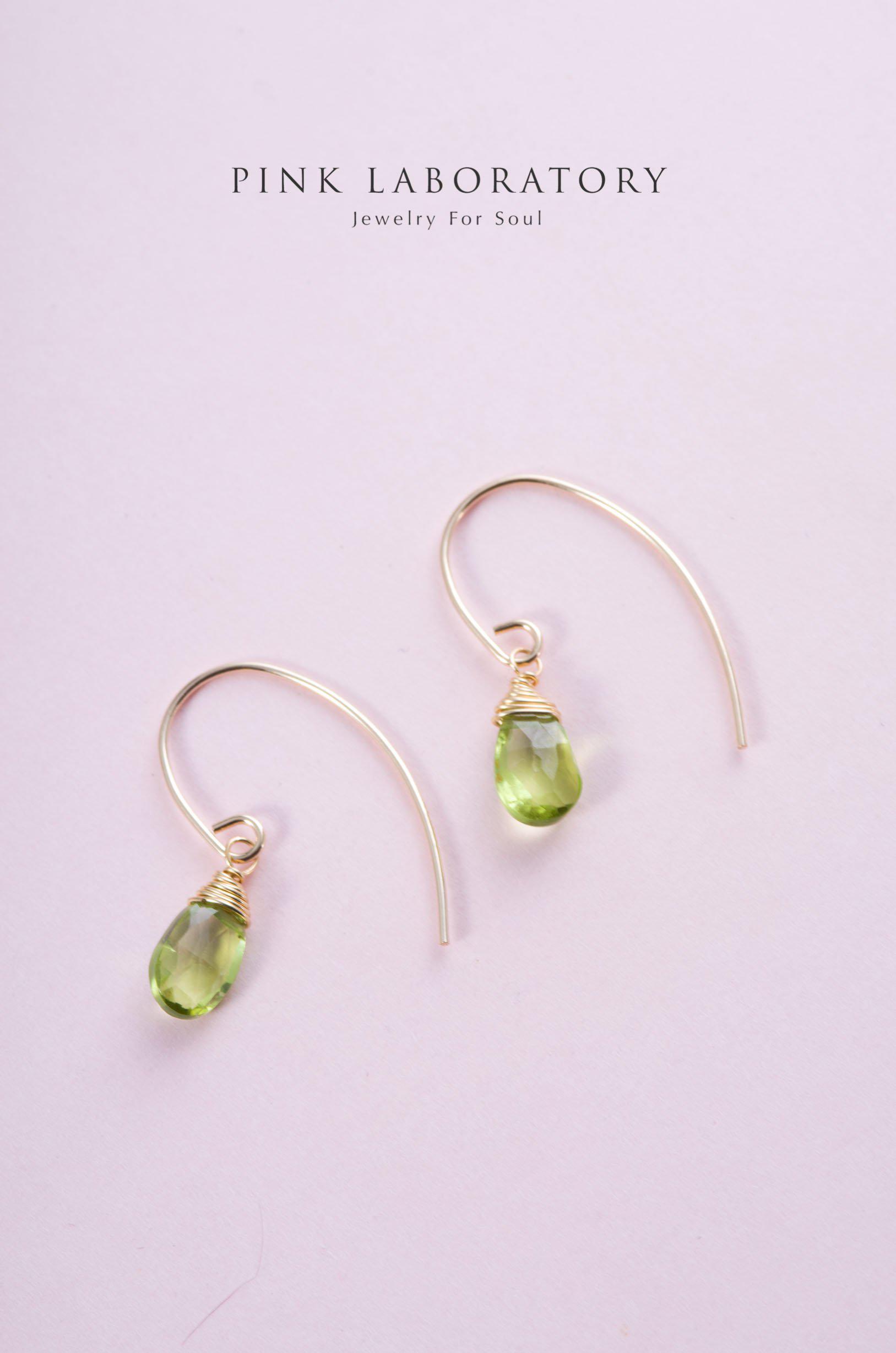 橄欖石14K包金耳環  | 925純銀 | 可改耳夾 - Pink Laboratory
