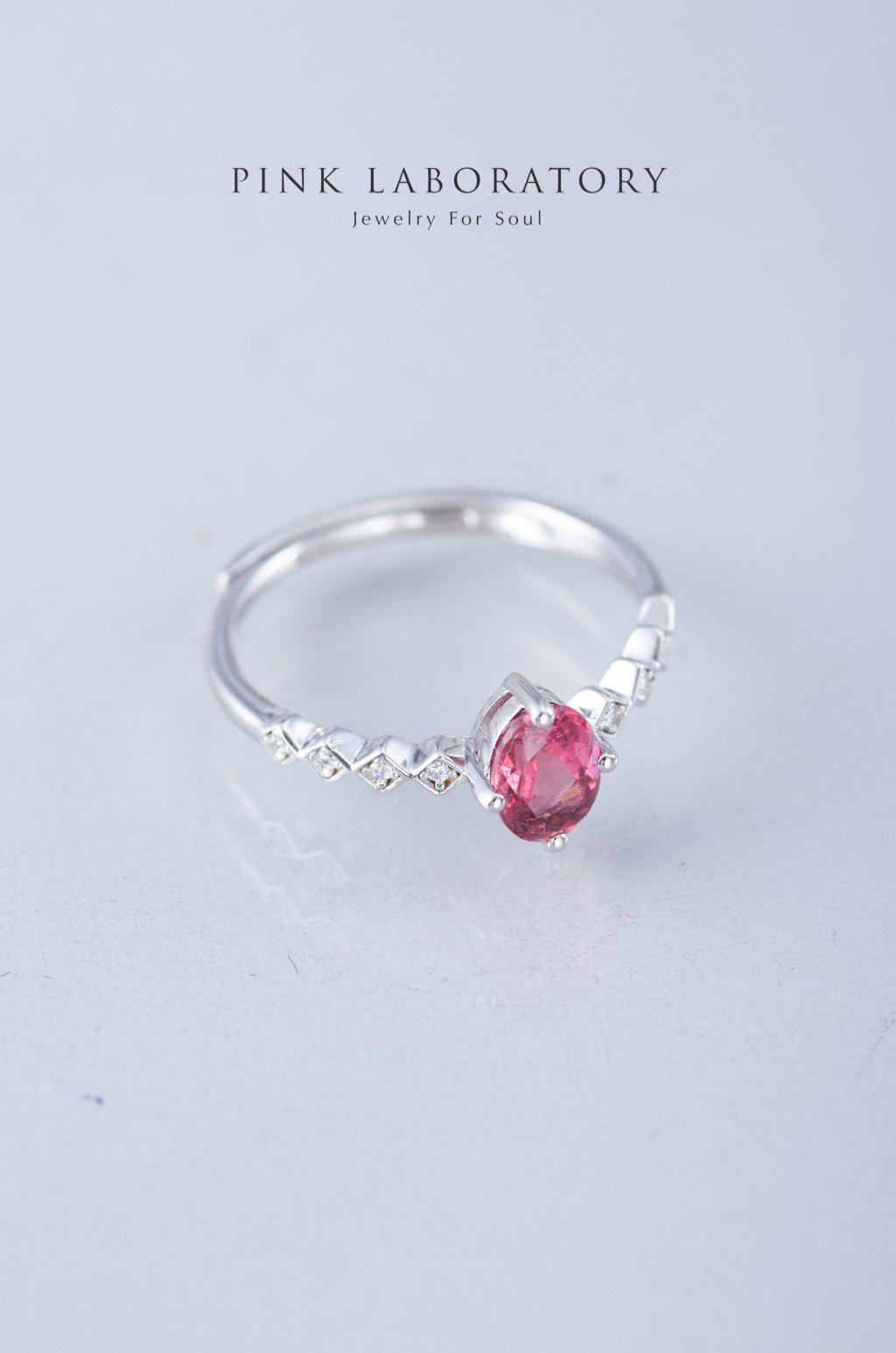 粉紅碧璽925純銀精鍍白金戒指 - Pink Laboratory