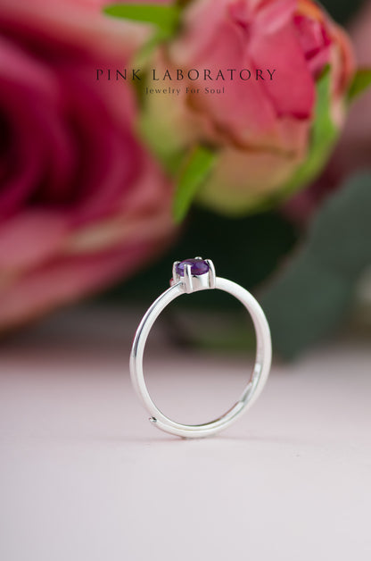 紫水晶鋯石925純銀戒指