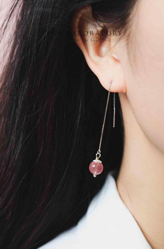 Strawberry Quartz Earrings  草莓晶925純銀鍍白金耳環 - Pink Laboratory