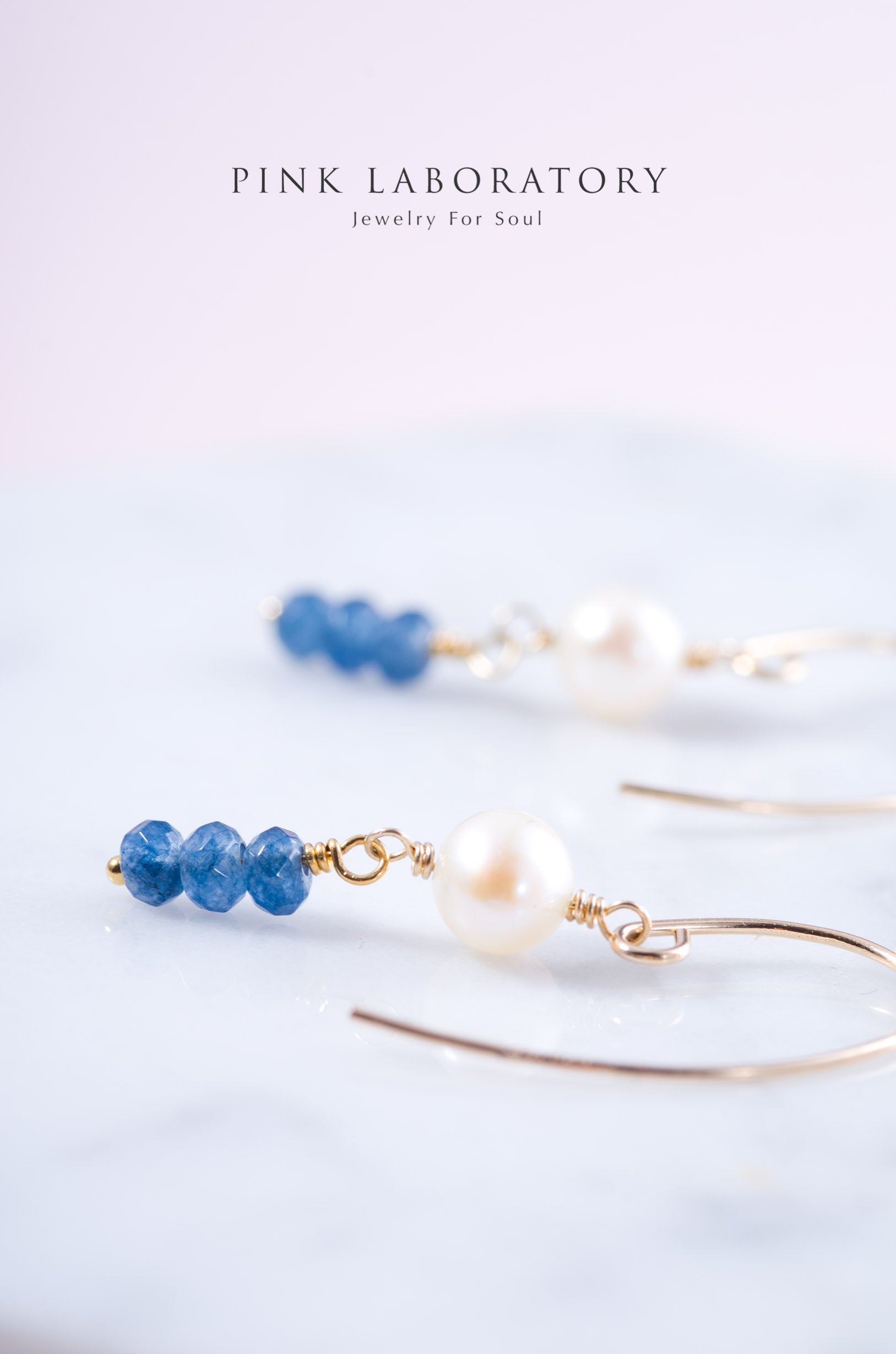 天然淡水珍珠 | 藍玉髓 | 14K包金耳環