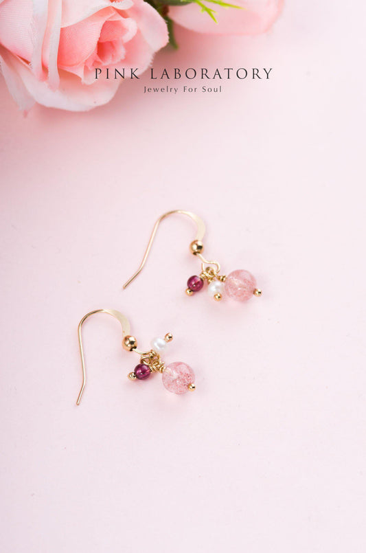 草莓晶石榴石珍珠 | 14K包金 | 純銀耳環 - Pink Laboratory