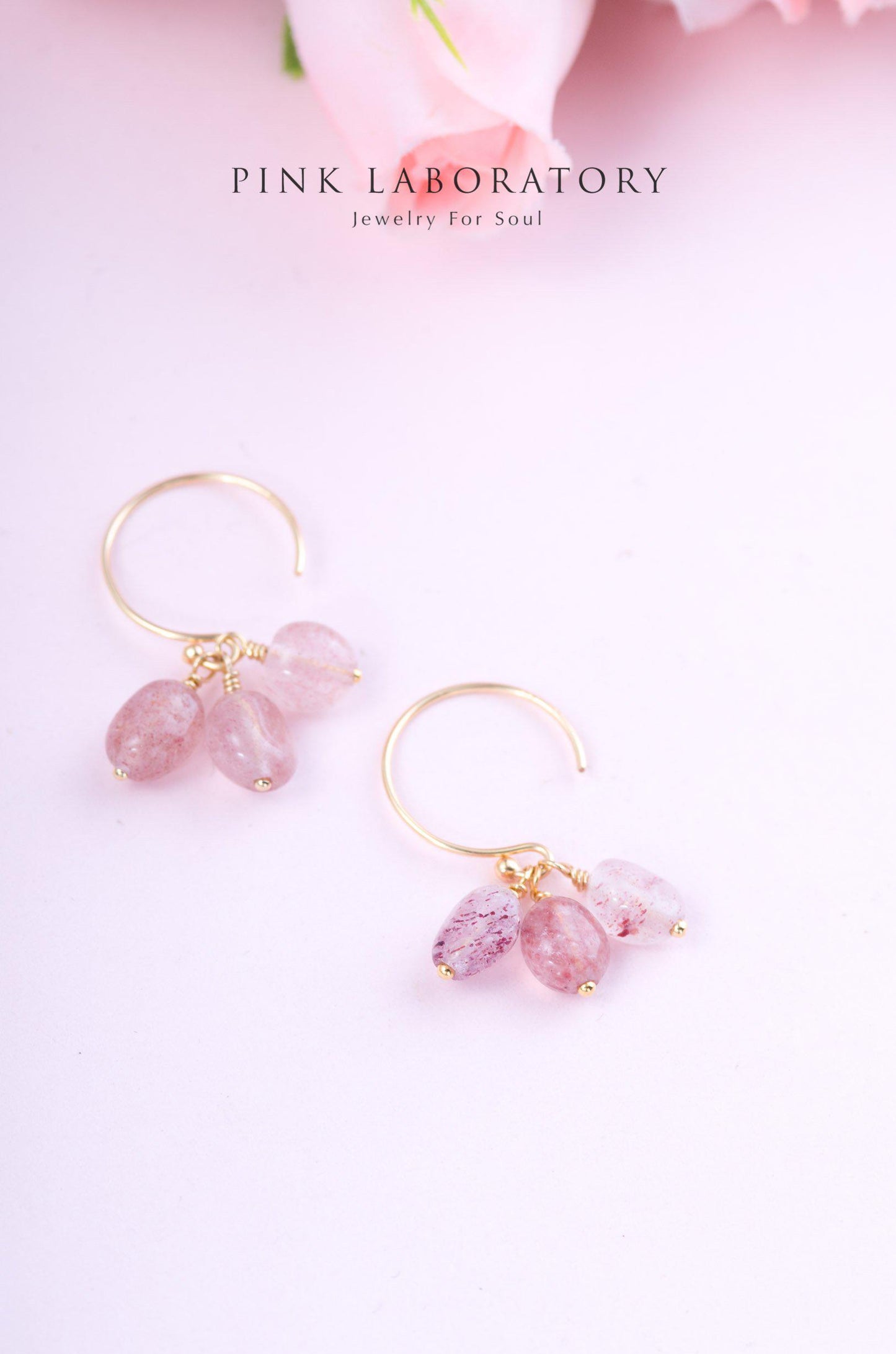 草莓晶耳環 | 14K包金 | 925純銀 - Pink Laboratory