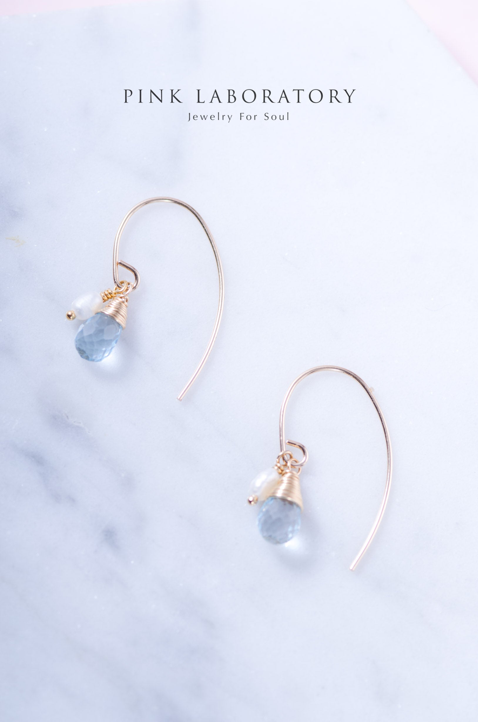 天空藍托帕石珍珠 | 14K包金 | 純銀耳環