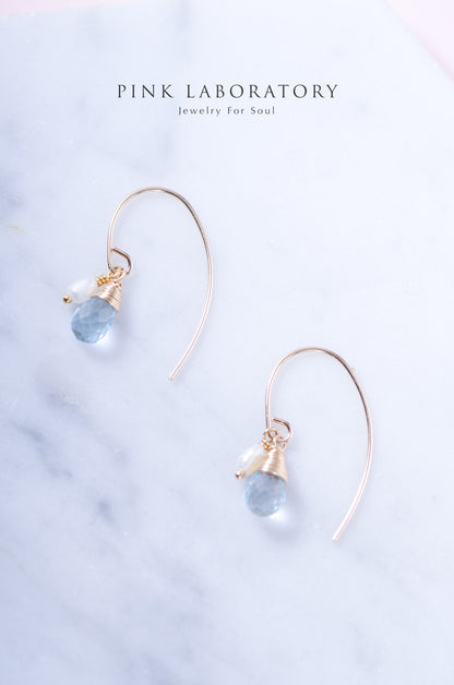 天空藍托帕石珍珠 | 14K包金 | 純銀耳環